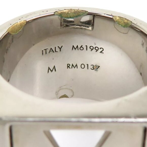 Auth LOUIS VUITTON V Square Ring Silver Metal - Picture 12 of 16